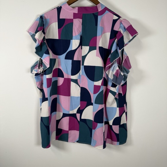 Emery Rose Women's Shirt Geometric Blue Pink Purple Career Ruffle Size 4XL - Picture 6 of 6